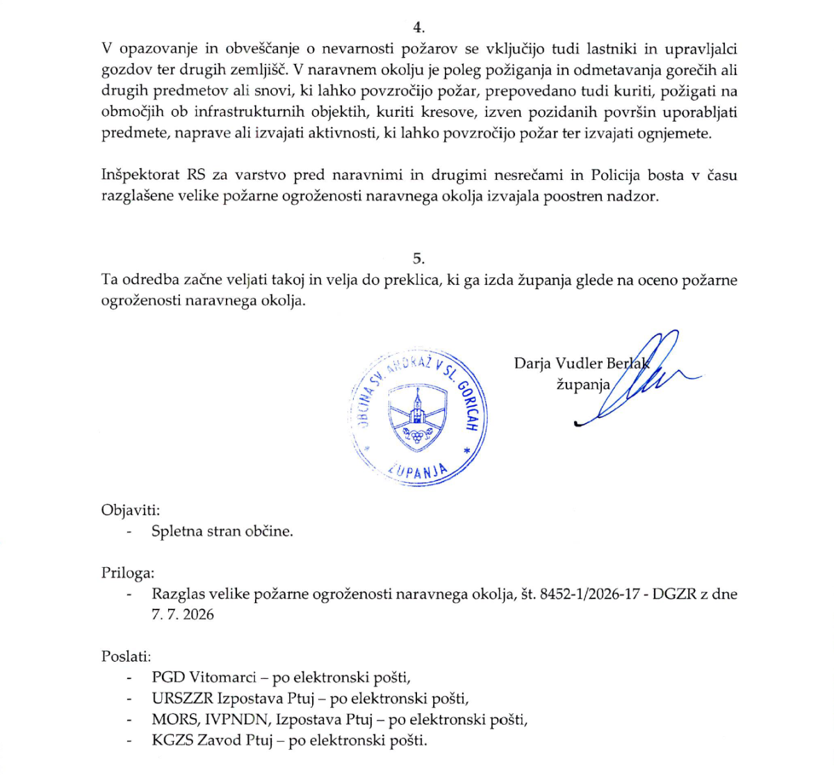 Odredba požarna straža 2. del